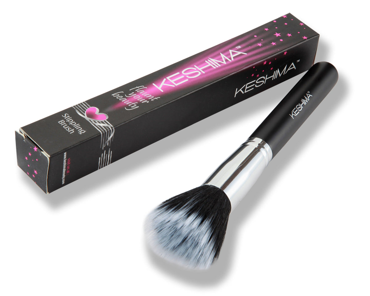 Keshima Duo-Fiber Stippling Brush - Premium Liquid Makeup Blending Face Brush, Silver