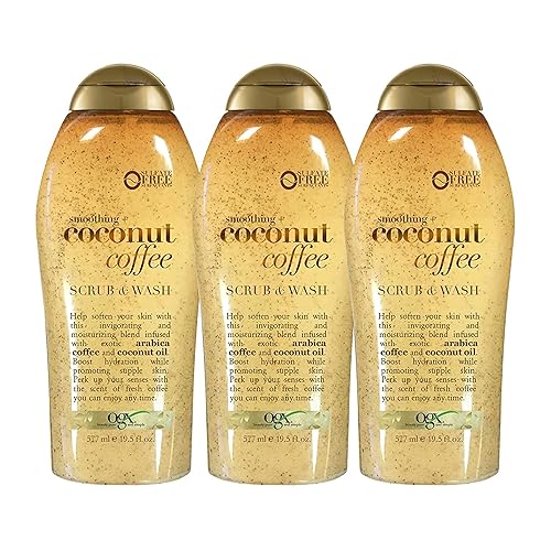 Ogx Coconut Coffee Exfoliating Body Scrub, Moisturizing & Paraben-Free, 19.5 Fl Oz (3 Pack