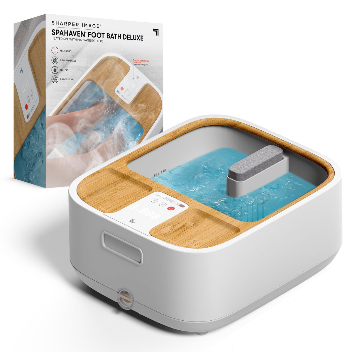 Sharper Image Spahaven Foot Bath Deluxe - Heated Soaking Tub With Bubble Jets & Massage Rollers