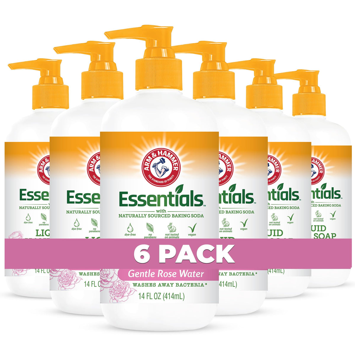 Arm & Hammer Liquid Hand Soap 6 Pack - Gentle Rose Scent, 14 Fl Oz - Natural Skin Cleanser