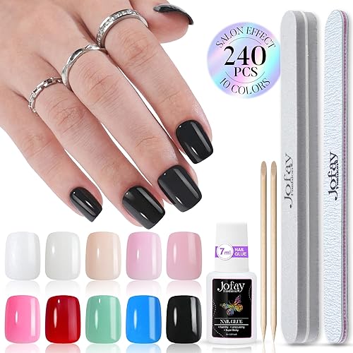 Jofay Fashion 10 Packs Press On Nails - 240Pcs Gel Fake Nails Set, Short Acrylic Full Cover