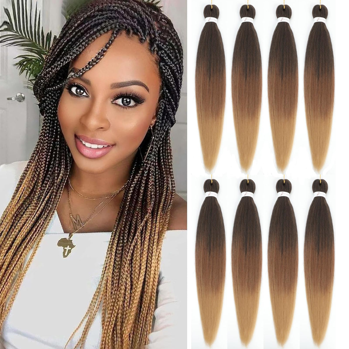 Alremyssy Ombre Braiding Hair 26&quot; Pre-Stretched 8 Packs, Synthetic, #1B/30/