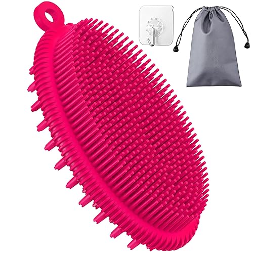 Heeta Silicone Body Scrubber - Gentle Exfoliating 2-In-1 Loofah Brush For Shower, New Red