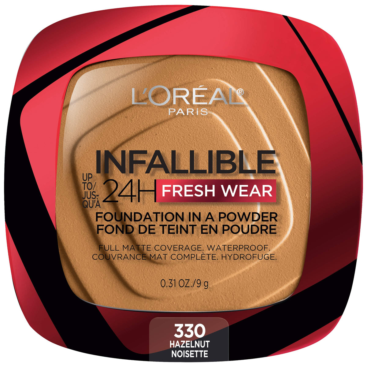 L'Oreal Paris Infallible Fresh Wear Powder Foundation, Waterproof, Hazelnut, 0.31 Oz.