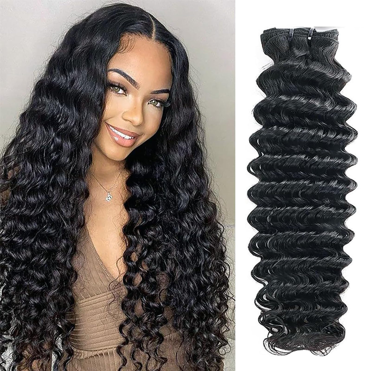 Chikamlty 12A Deep Wave Human Hair Bundle - 30 Inch Brazilian Virgin Deep Curly Water Wave