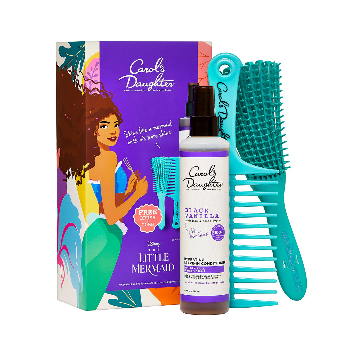 Carol'S Daughter Little Mermaid Hair Care Set For Curly Hair - Leave In Conditioner, Brush, Comb