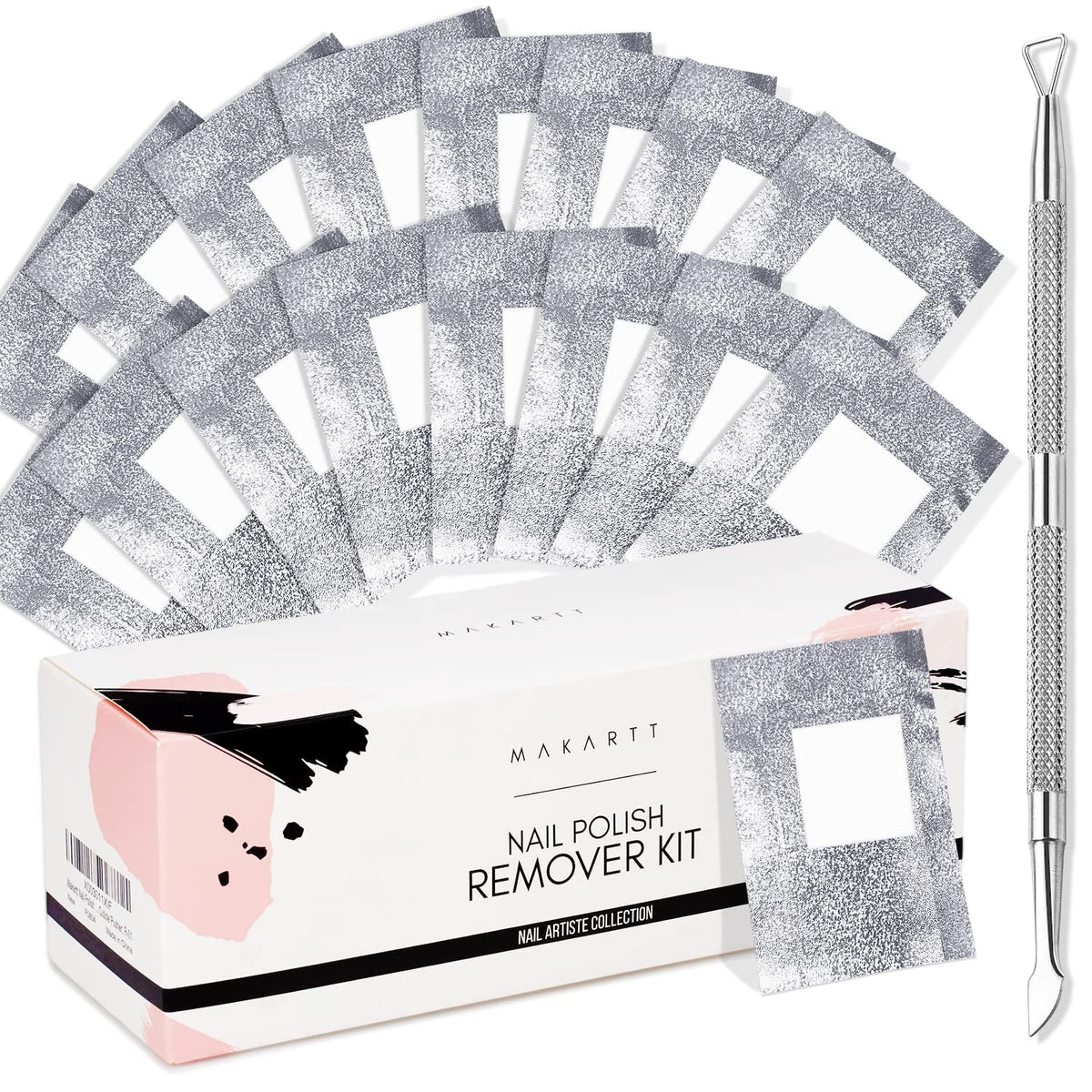 Makartt Nail Polish Remover Foil Wraps - 200Pcs With Cotton Pads & Cuticle Pusher Set