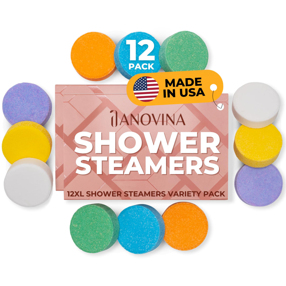 Anovina 12Xl Shower Steamers - Aromatherapy Gift Box With Essential Oils For Men & Women