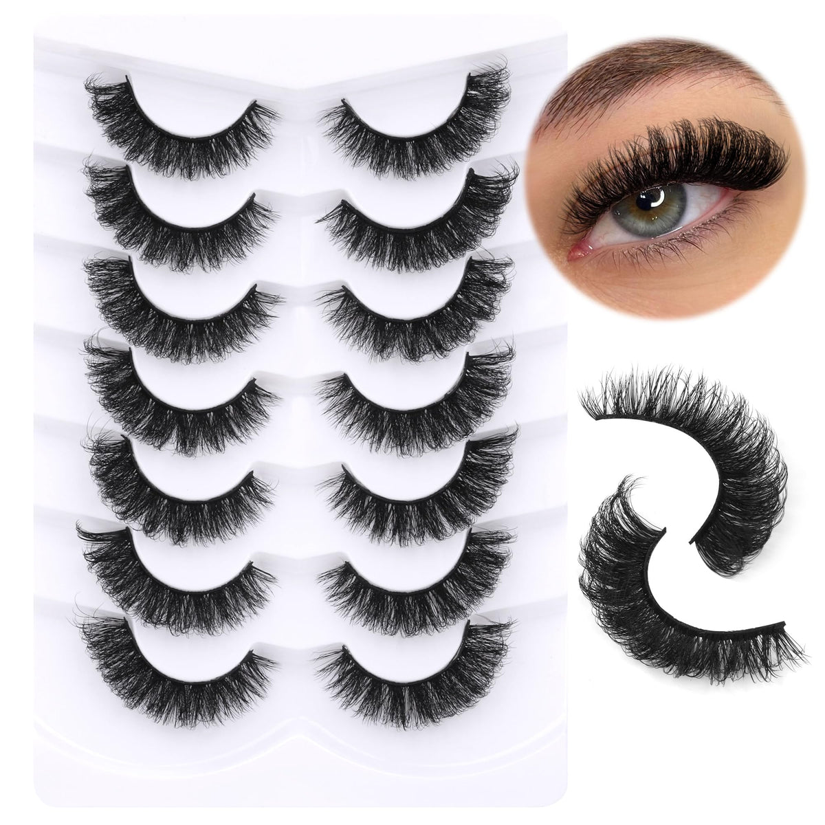 Geeneiya Manga Lashes - Natural Look Anime False Eyelashes, 3D Thick, 7 Pairs, Black