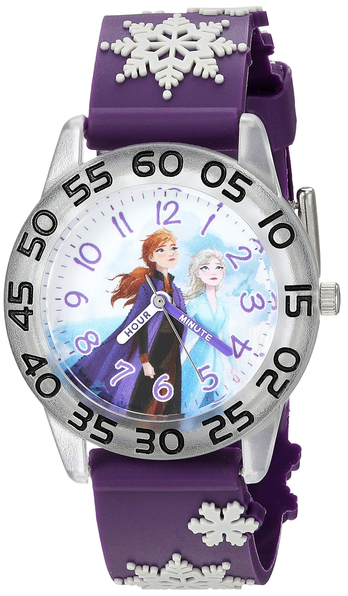 Disney Frozen Kids' Purple/Grey Plastic Time Teacher Analog Quartz Watch With 3D Strap