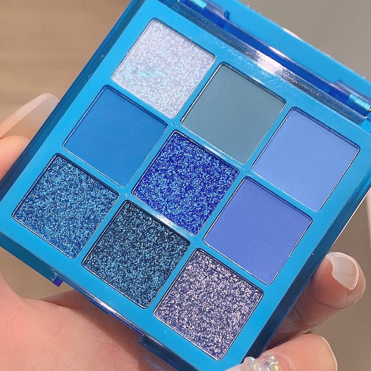 Maepeor Klein Blue Eyeshadow Palette - 9 Cool Toned Matte & Glitter Shades, Waterproof, Longlasting