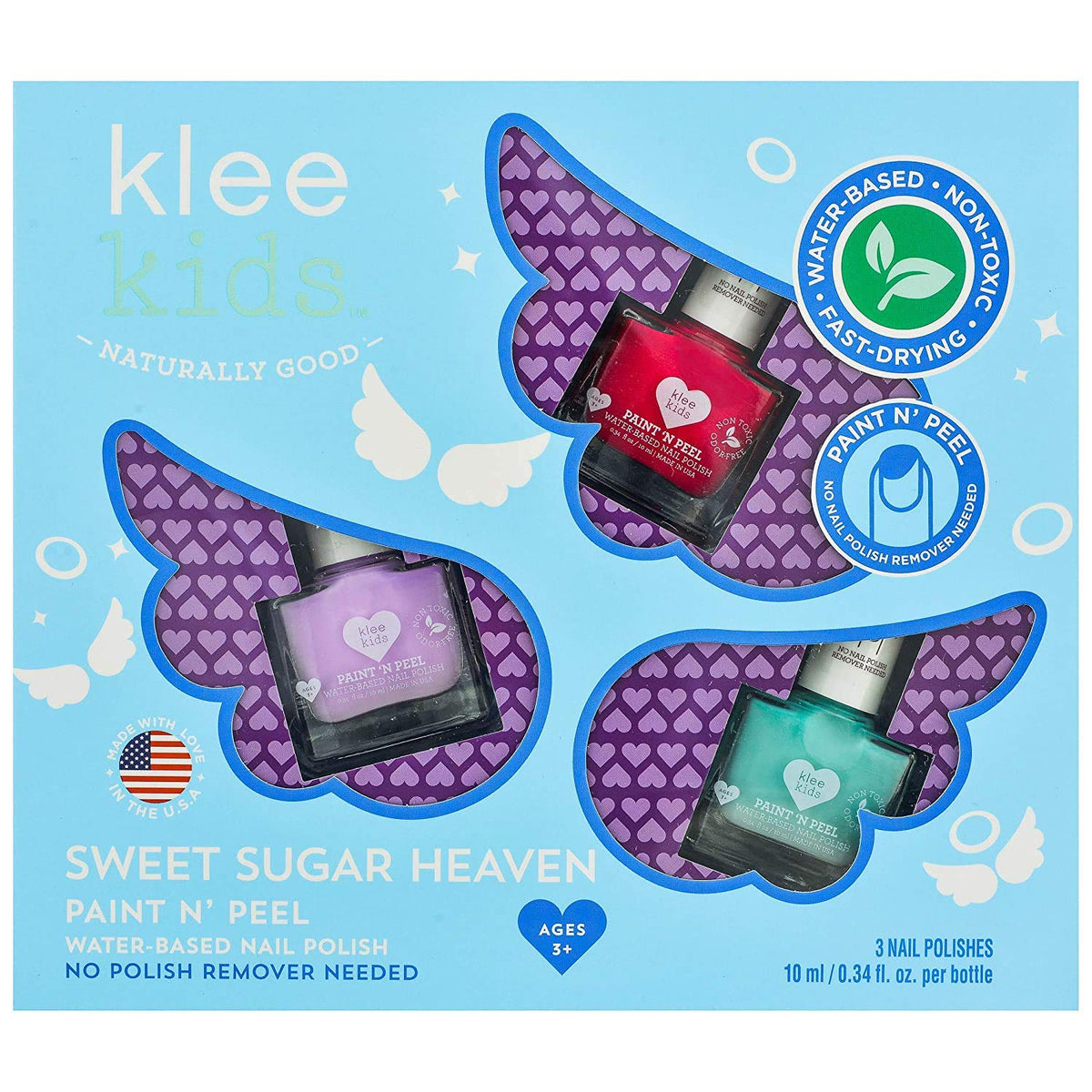 Klee Naturals Water-Based Peelable Nail Polish Set, Odor-Free, Non-Toxic, Sweet Sugar Heaven