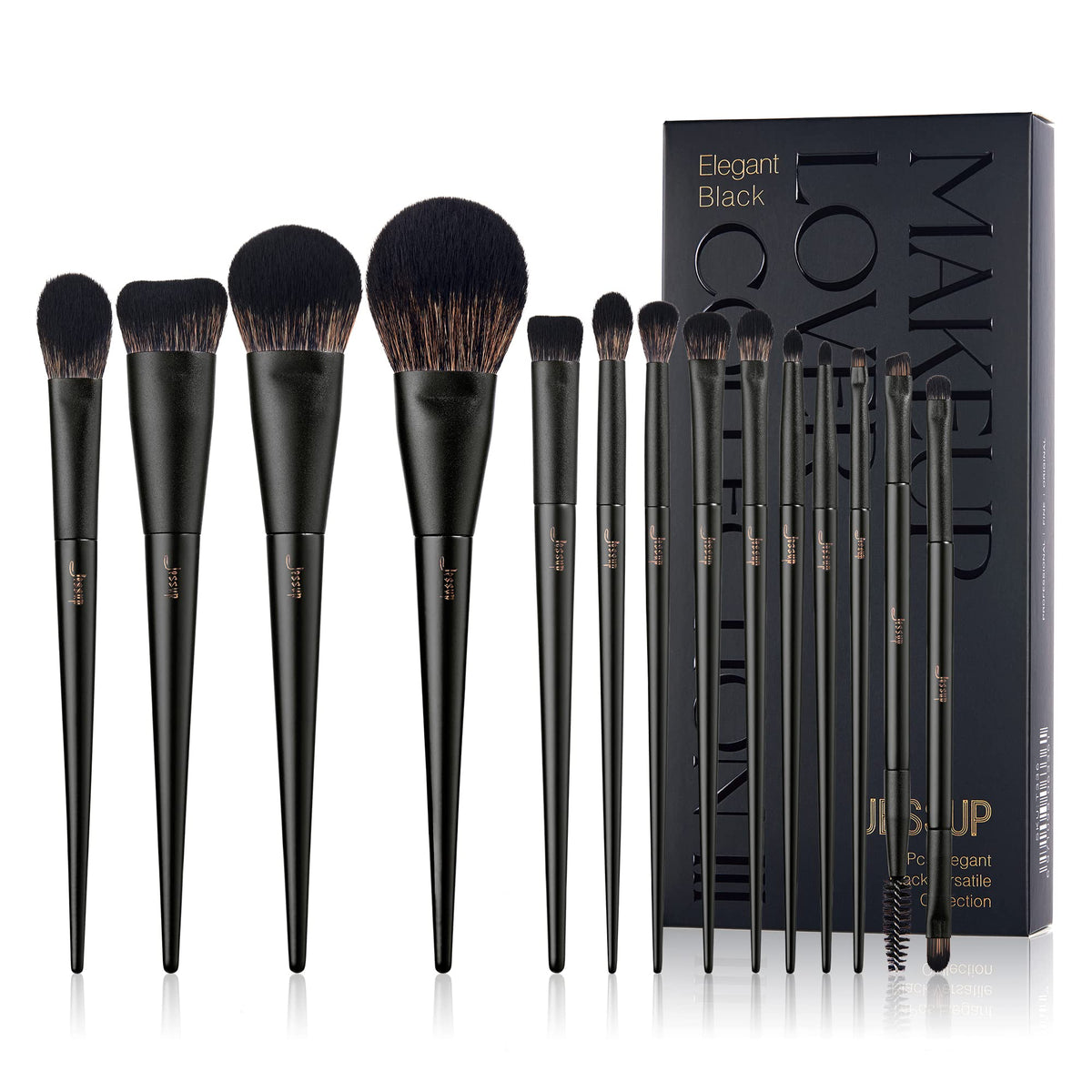 Jessup 14Pcs Makeup Brushes Set - Black Kabuki, Foundation, Eyeshadow, Eyeliner, Blending Brushes