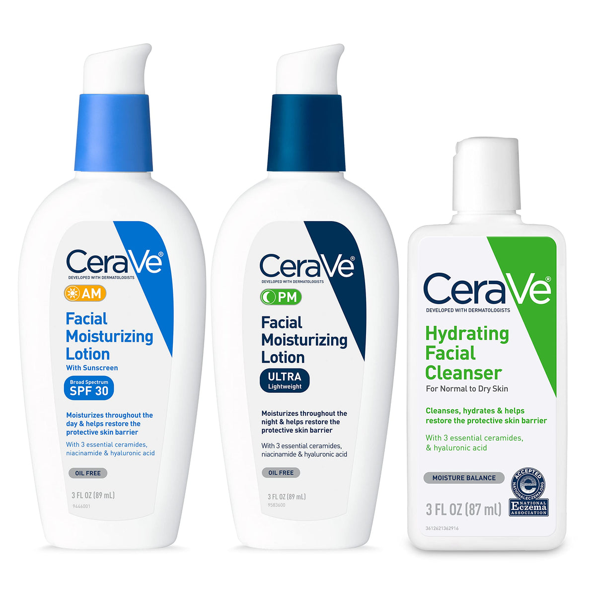 Cerave Am/Pm Moisturizer & Hydrating Face Wash Set, Travel Size, 3Oz Each, Spf Included