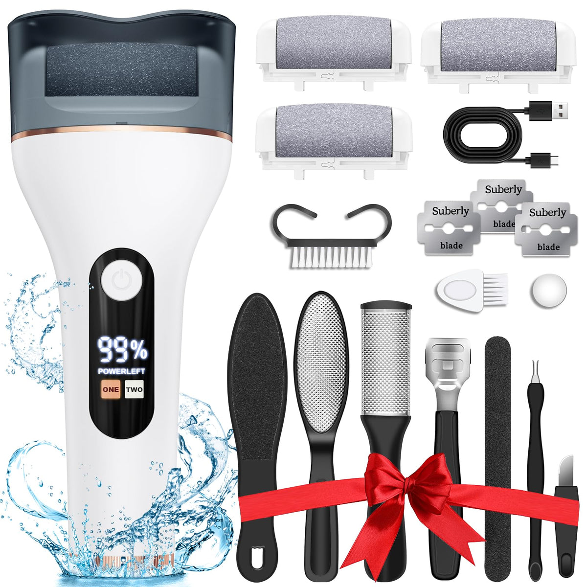 Spriak Electric Callus Remover Kit - Rechargeable Foot File, 16-In-1 Pedicure Tools, White