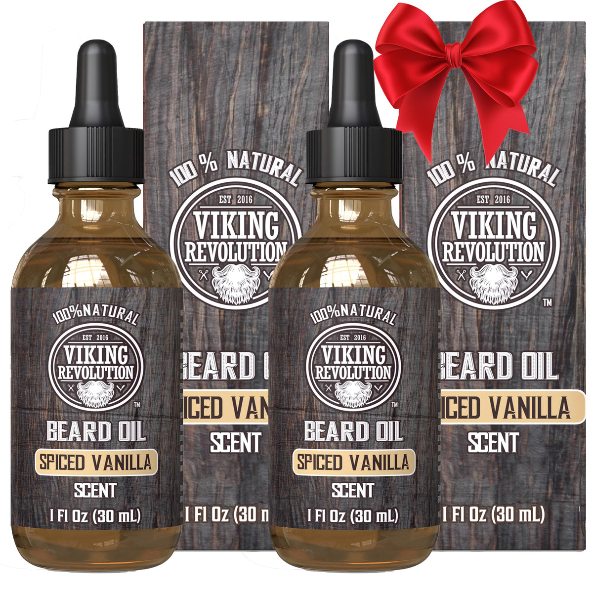 Viking Revolution Beard Oil - All Natural Spiced Vanilla, Argan & Jojoba, 2 Pack, 1 Fl Oz