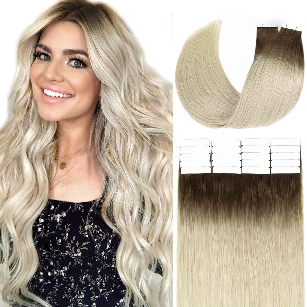 Loxxy 20&quot; Tape In Remy Human Hair Extensions #2/60 Ombre Balayage, 50G, Seam