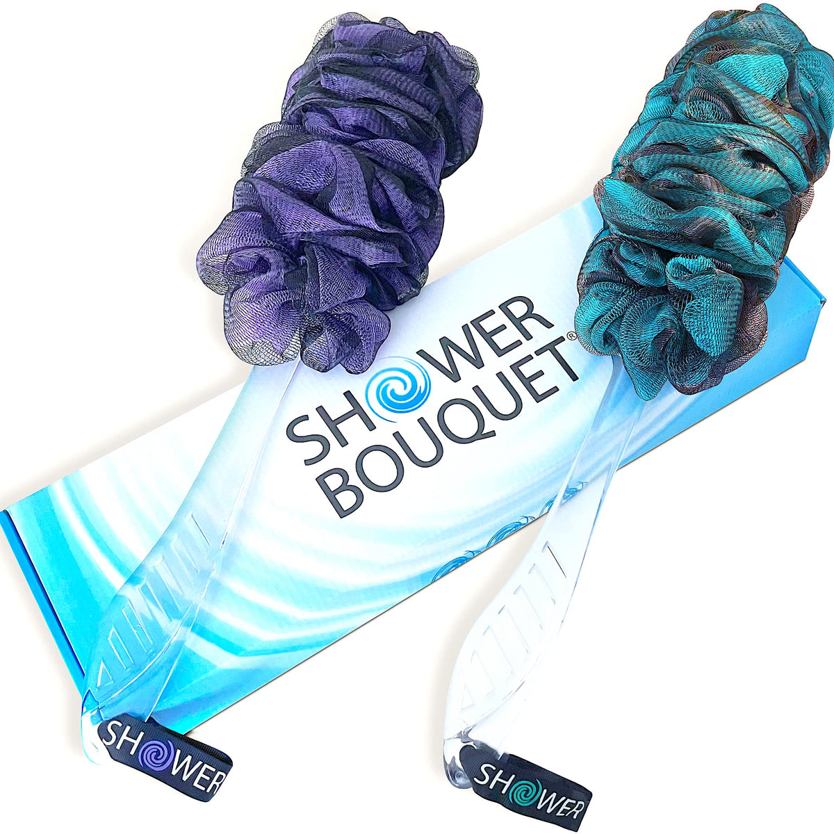 Shower Bouquet Loofah Charcoal Back Scrubbers 2-Pack - Exfoliating Bath Sponge For Men & Women