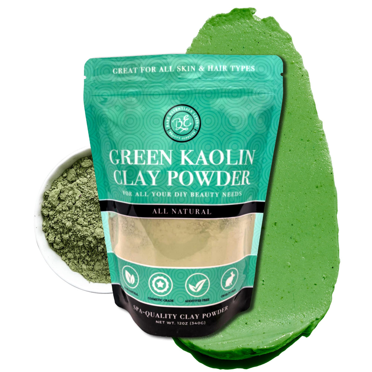 Bare Essentials Living Green Kaolin Clay Powder 12Oz - 100% Natural For Masks, Spa, Gardening