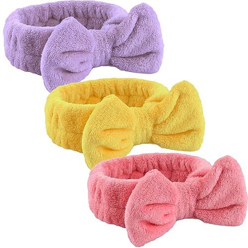 WSYUB Spa Headband Set - Microfiber Makeup Headbands for Women, 3 Pack in Yellow, Pink, Purple