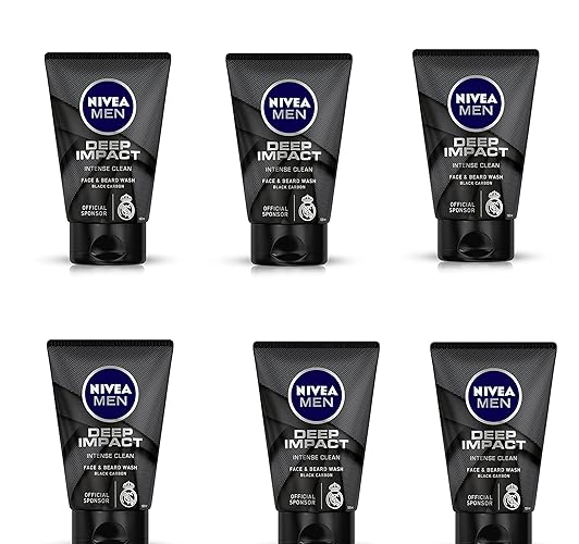 Nivea Men Deep Cleansing Beard & Face Wash 3.3Oz (6 Pack) - Refreshing Daily Cleanser