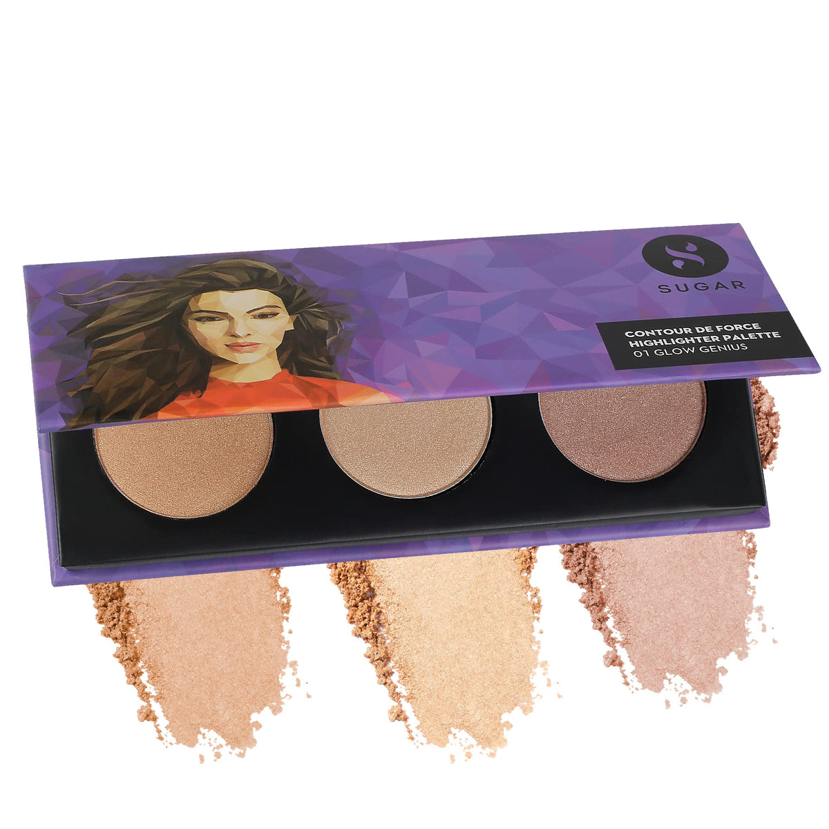 Sugar Cosmetics Contour De Force Highlighter Palette - 01 Glow Genius, Gold & Rose Shades