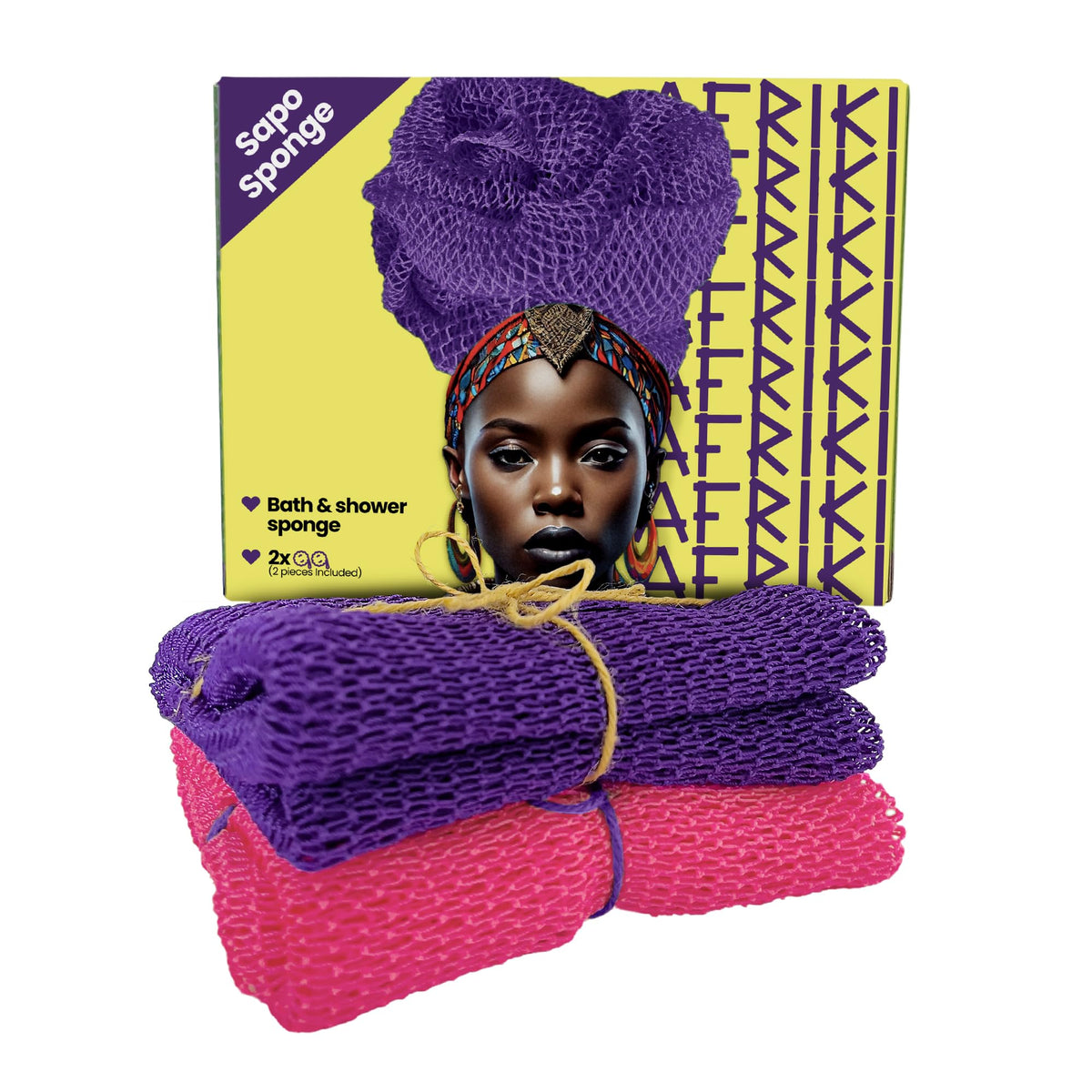 Afriki African Net Sponge Exfoliating Washcloth - 2 Pack, Authentic Black-Owned Bath Sponge