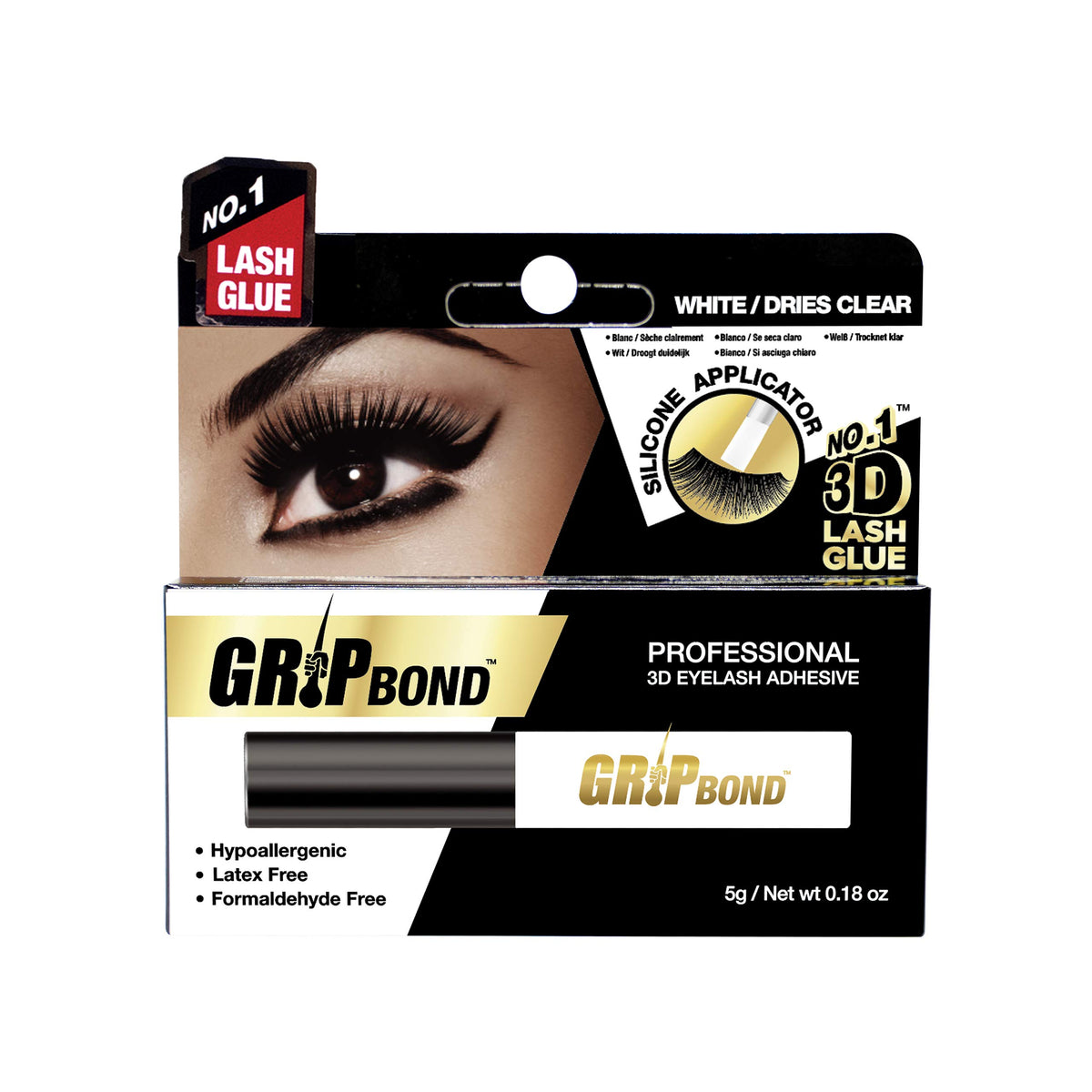 EBIN NEW YORK Grip Bond Eyelash Adhesive - White, Dries Clear, Hypoallergenic, 0.18 oz