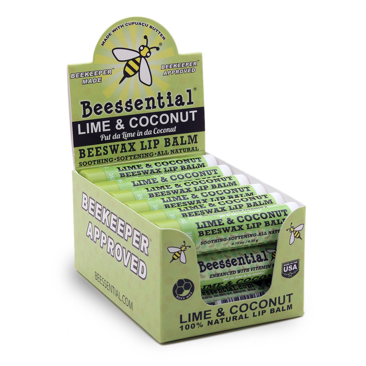 Beessential Coconut Lime Lip Balm 18 Pack - Natural, Great For Gifts, Unisex, 1 Count