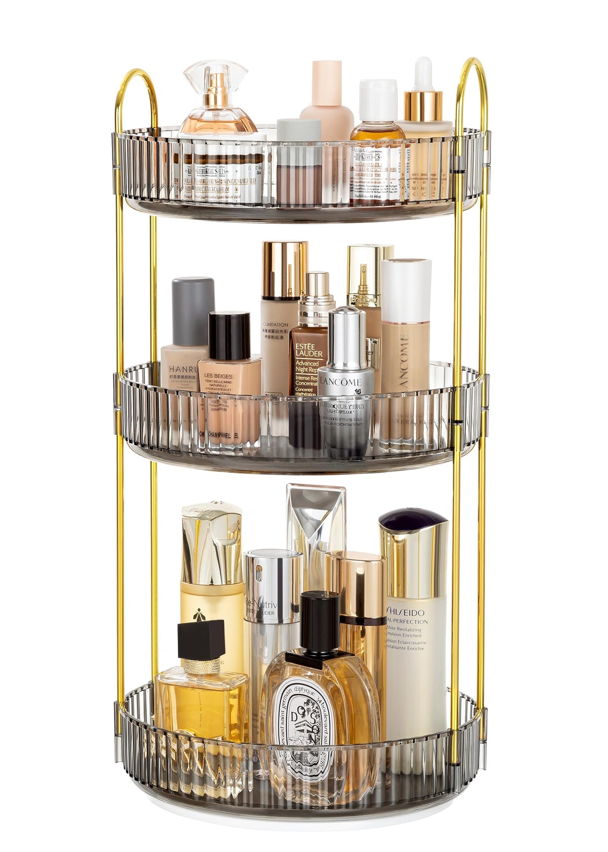 Vorey 360 Rotating Makeup Organizer - Clear Gray 3 Tier Cosmetic & Skincare Carousel