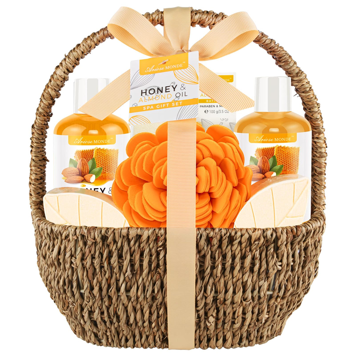 Ariosemonde Bath Spa Gift Basket - 8 Piece Bath & Body Set For Men & Women, Honey & Almond