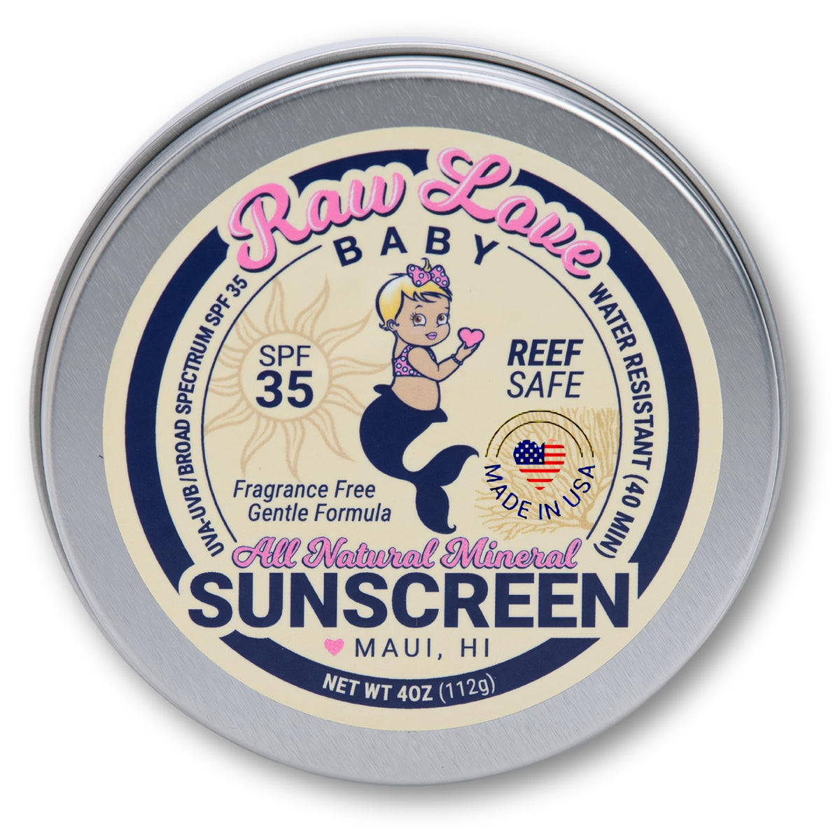 Raw Love Baby Sunscreen Spf 35+ | Natural, Fragrance-Free, Water Resistant | 4 Oz For Infants & Kids