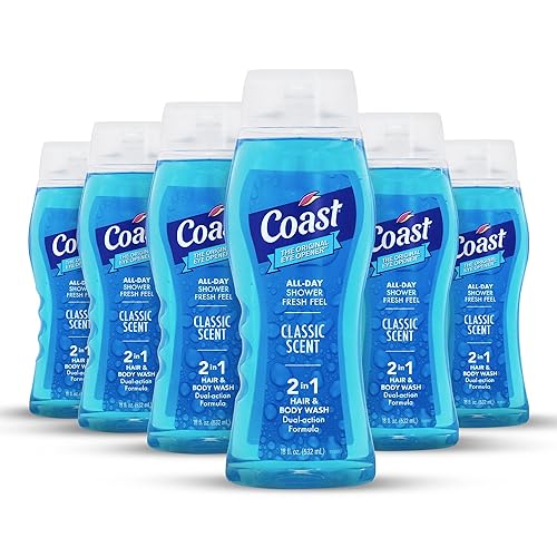 Coast 2-in-1 Hair and Body Wash, Classic Scent - 6 Pack of 18 Fl Oz, Moisturizing