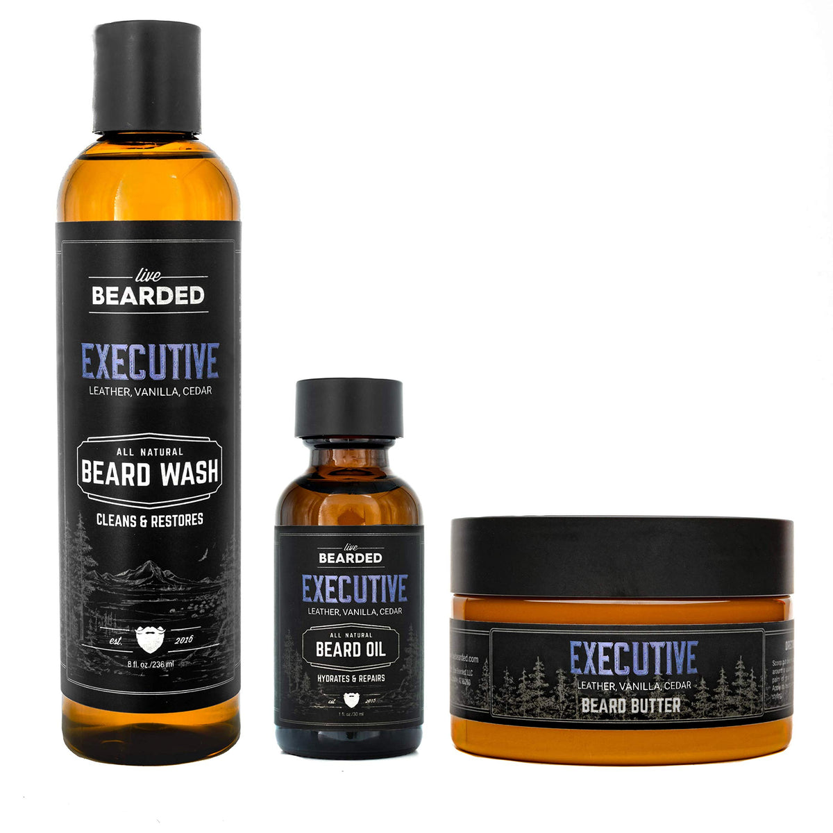 Live Bearded 3-Step Beard Grooming Kit - Wash, Oil & Butter For Growth - Natural Ingredients