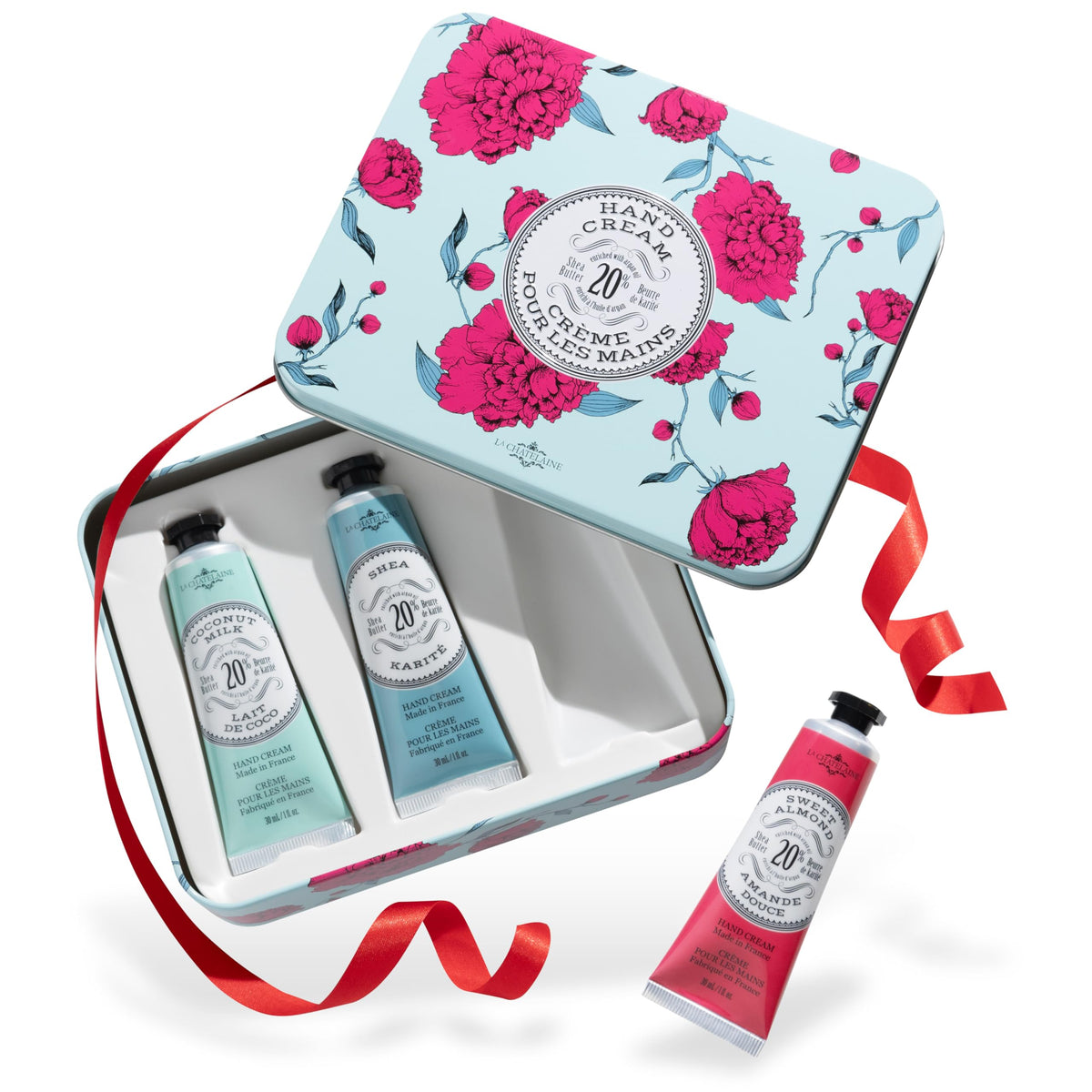 La Chatelaine Shea Butter Hand Cream Gift Set, Travel Size Tin, Coconut Milk & Lychee Cranberry