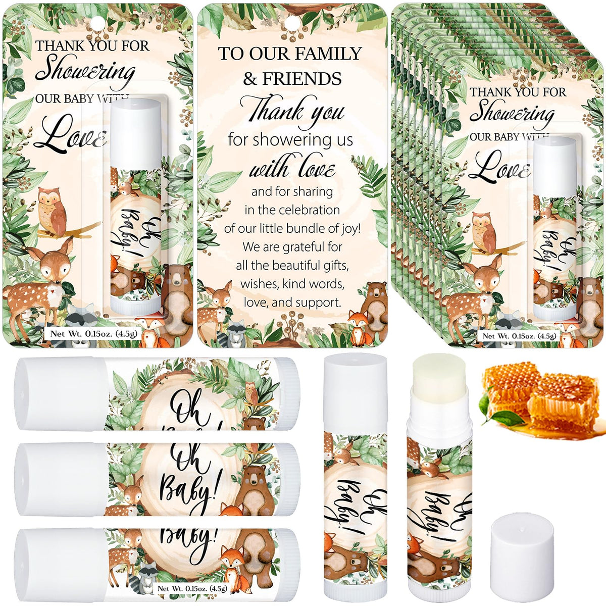 Sacubee Baby Shower Lip Balms - 30 Pack Party Favors For Gender Reveal & Guests, Woodland Theme