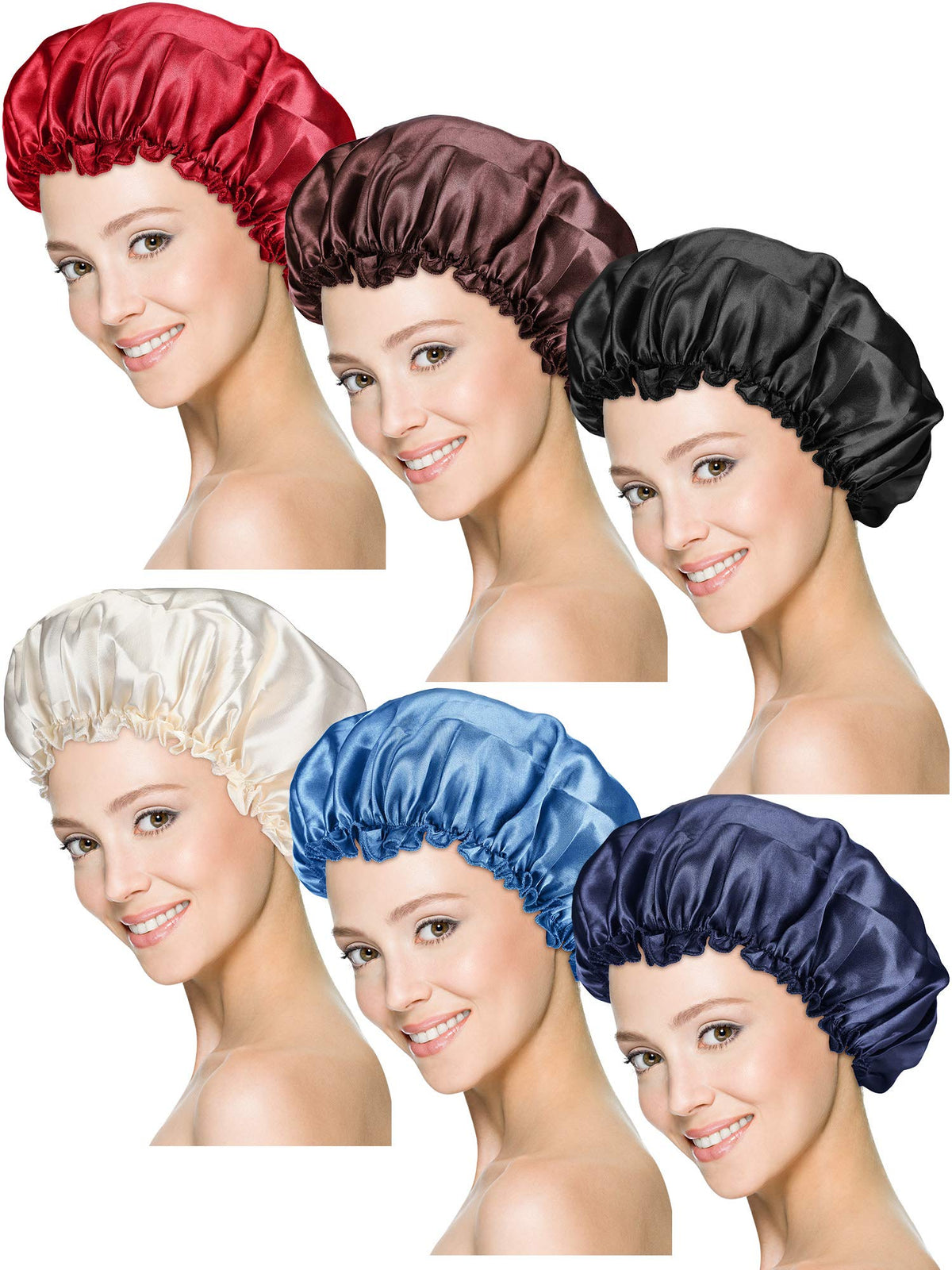 Syhood Satin Sleep Caps 6-Pack - Soft Elastic Night Hair Cover For Women, Multi-Color Set