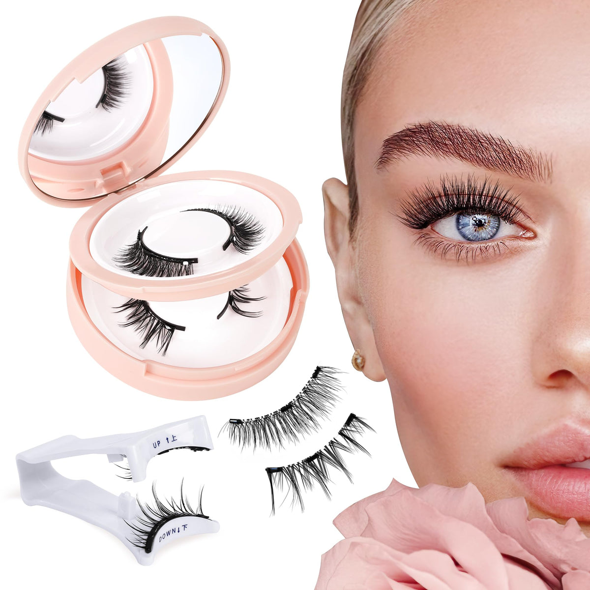 Mayhug Magnetic Eyelashes - Natural Look, No Glue, Clear Band, Fluffy Lashes, 2 Pairs