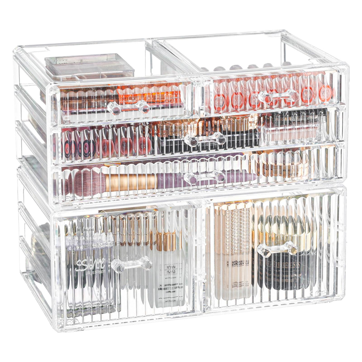 Cq Acrylic 2 Pack Clear Plastic Makeup Organizer With 6 Stackable Drawers For Vanity & Bathroom