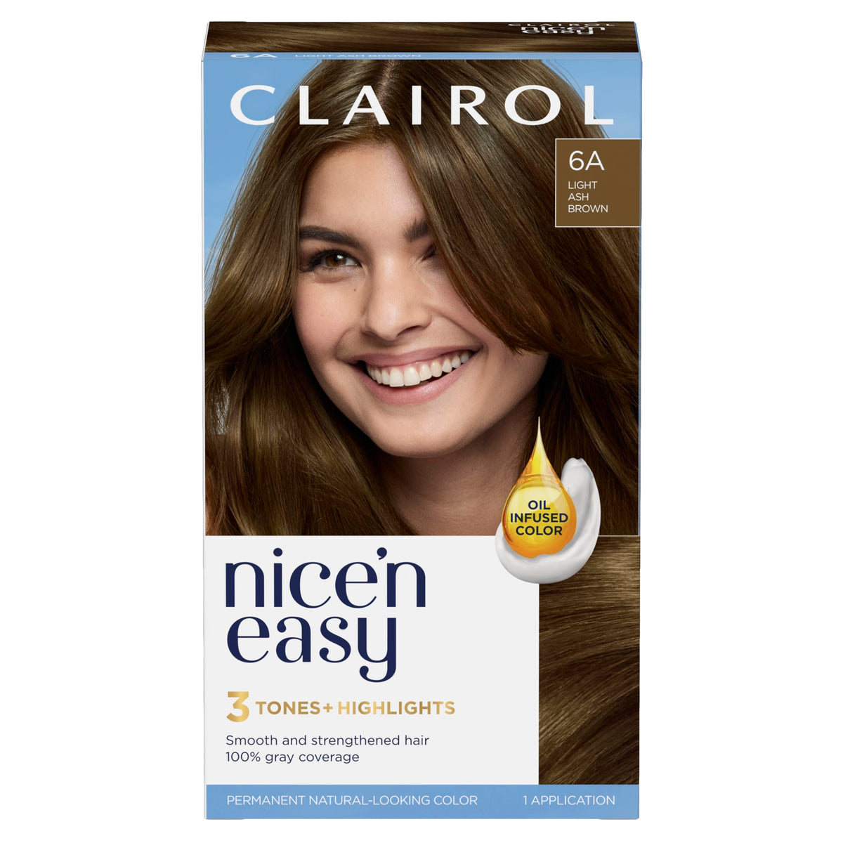 Clairol Nicen Easy Permanent Hair Dye  6A Light Ash Brown Hair Color  Pack of 1 Packaging May Vary