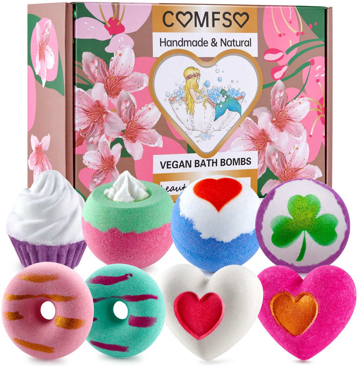 Comfso Bath Bombs Gift Set For Women & Kids - 8 Handmade Spa Bombs For Relaxation & Fun