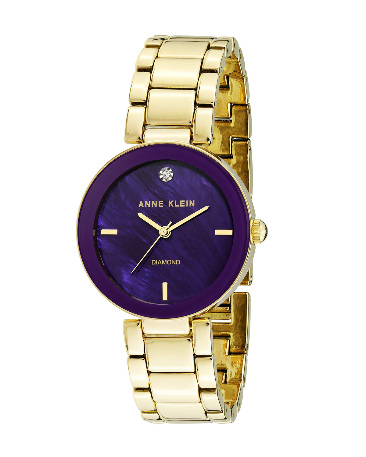 Anne Klein Women'S Gold Japanese Quartz Dress Watch With Metal Strap, Purple/Gold, 16