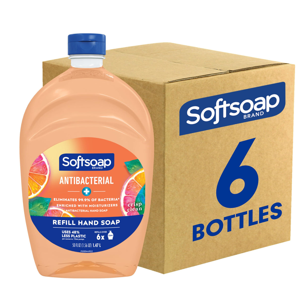 Softsoap Antibacterial Hand Soap Refill, Crisp Clean, 50Oz, Moisturizing, Pack Of 6