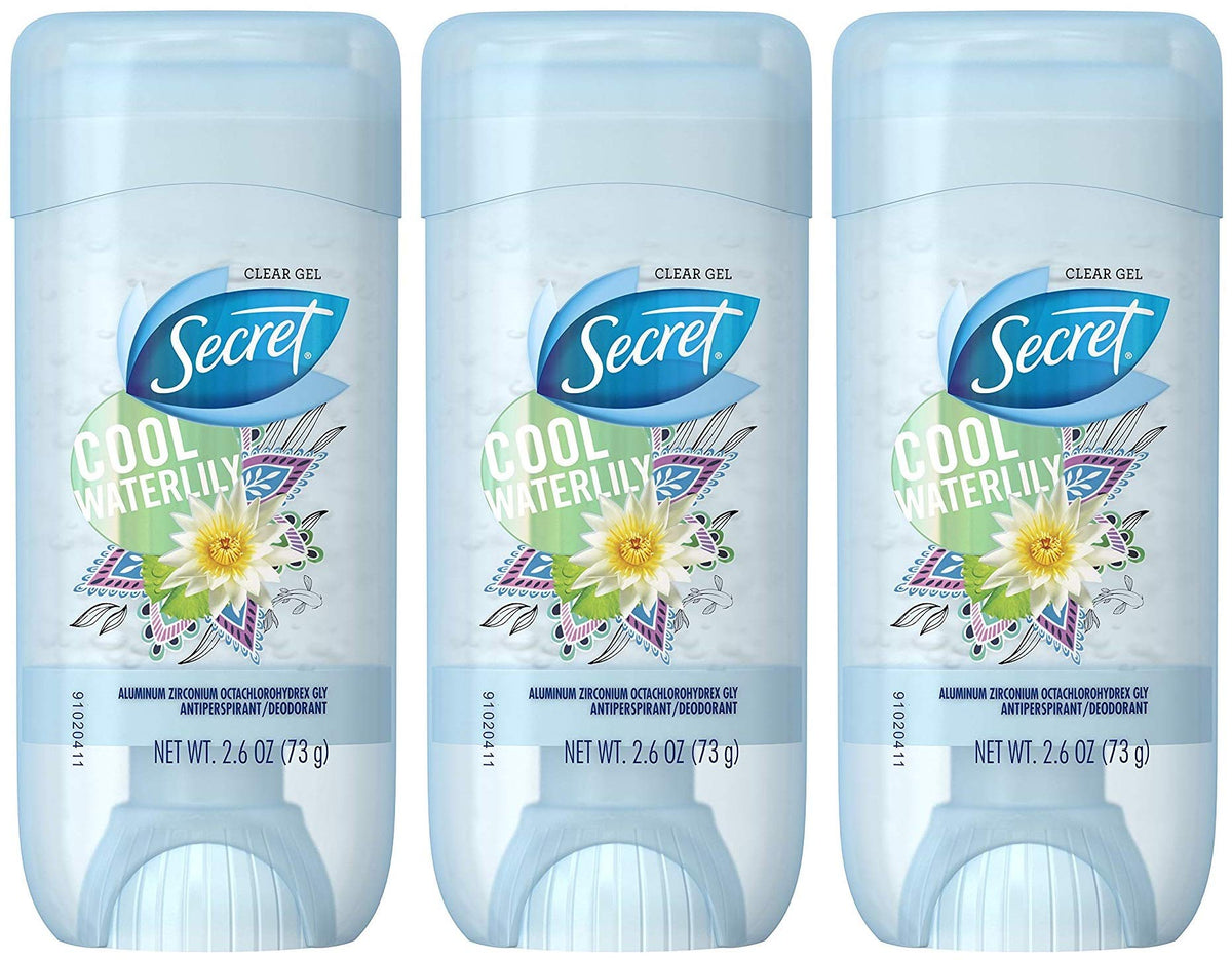 Secret Antiperspirant Deodorant, Cool Waterlily, Clear Gel, 2.6 Oz, 3-Pack