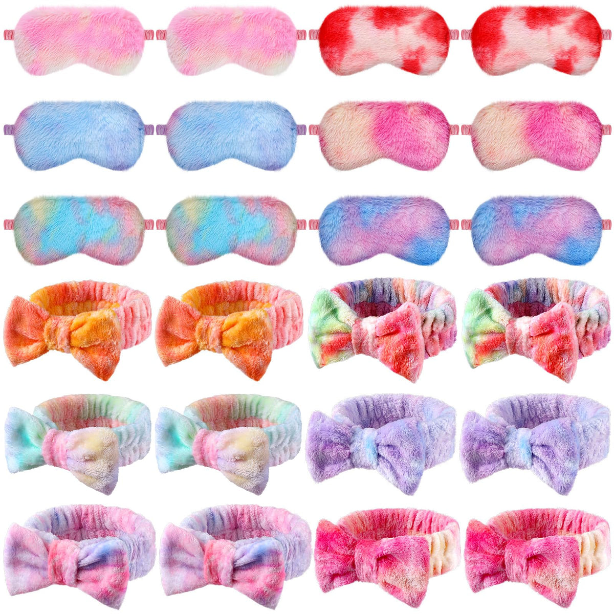 Xuhal 24 Pcs Tie Dye Spa Party Favors - Soft Makeup Headbands & Sleep Masks For Women