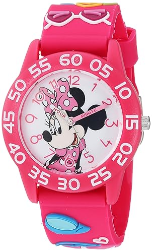 Disney Minnie Mouse Kids' Pink Plastic Time Teacher Analog Watch With 3D Strap