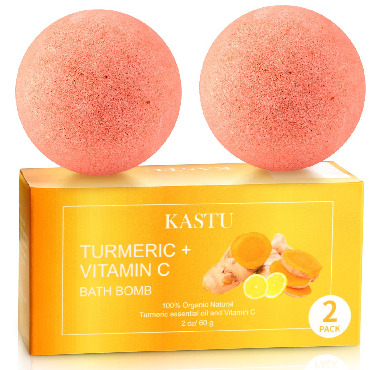 Kastu Bath Bombs - Turmeric Lemon Fizzy Spa Balls, Vitamin C, Relaxation Gifts For Men & Women