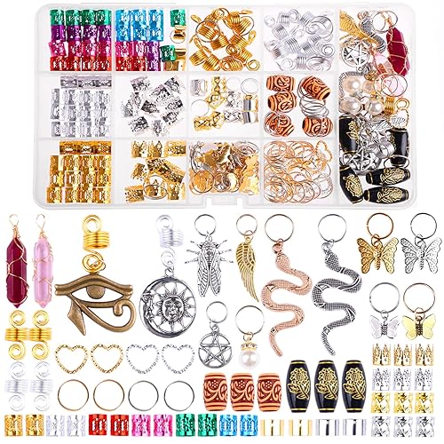 Leeven 239 PCS Gold Hair Beads for Braids & Dreadlocks - Metal Hair Accessories & Charms