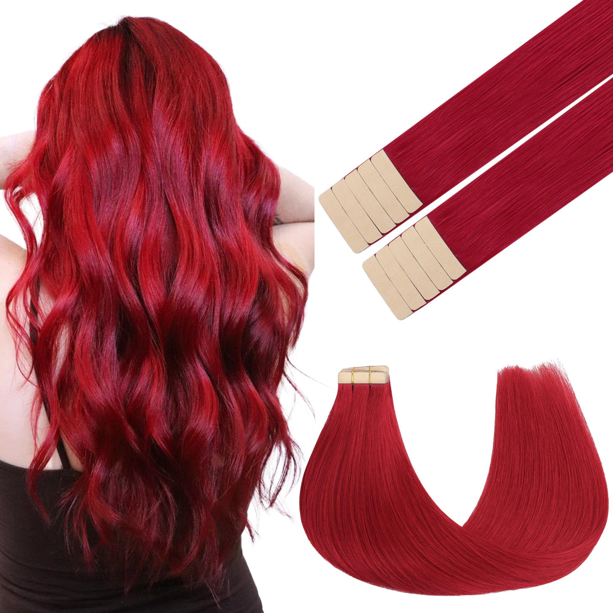 Goo Goo Red Tape In Hair Extensions, 16Inch, 25G, 10Pcs, Silky Human Hair For Highlight