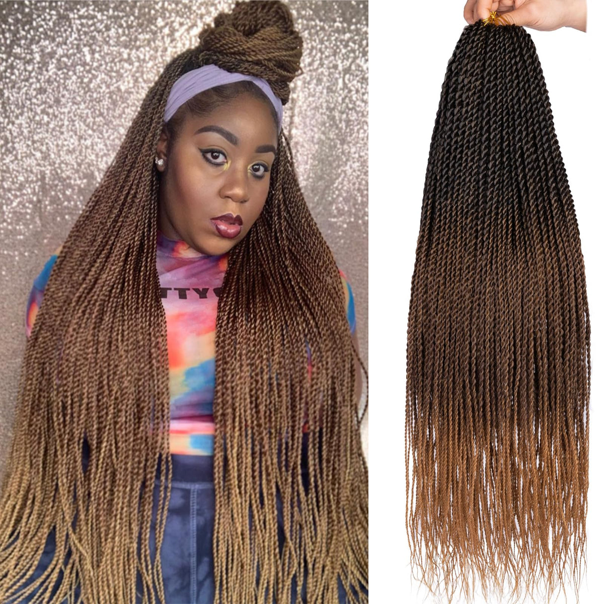 Zrq 26 Inch Ombre Senegalese Twist Crochet Hair - 8 Packs, Hot Water Setting For Black Women